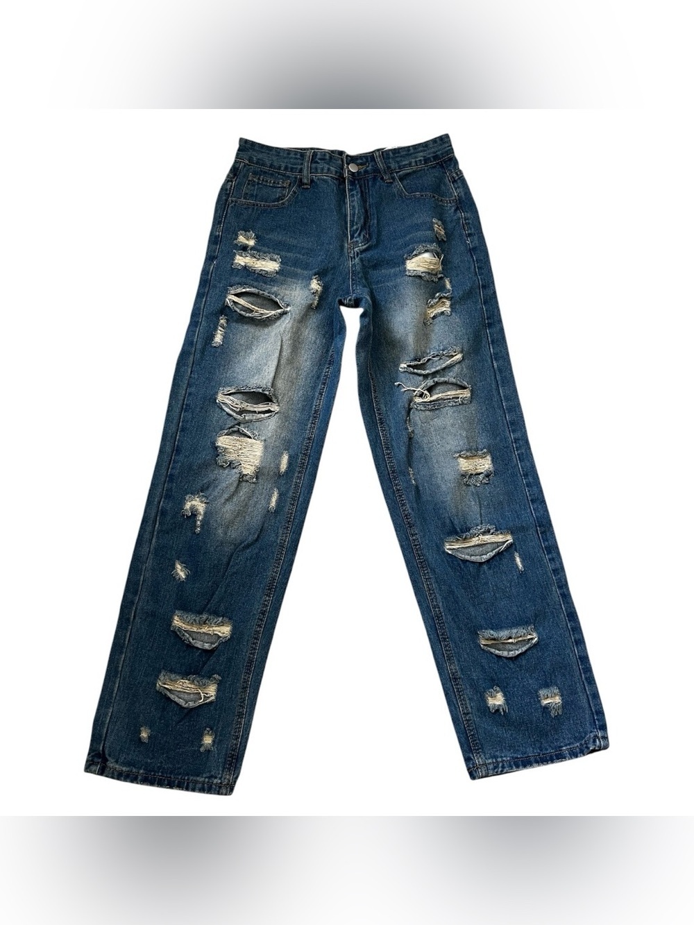 Relaxed Fit Distressed Men's Jeans in Dark Blue